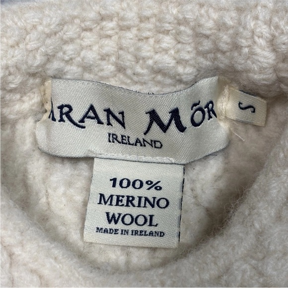Aran Mor Ireland Sweater Open Thick Cable Knit Cream Merino Women's XSmall - Picture 5 of 11